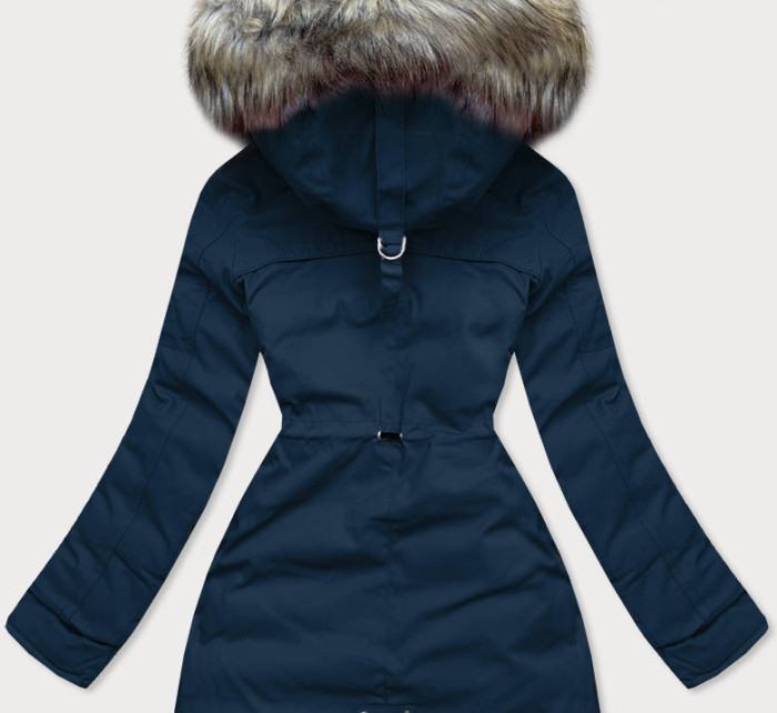 Tmavě modro-růžová oboustranná dámská zimní bunda s kapucí (W631)