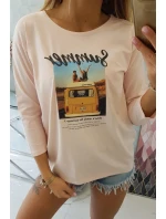 Halenka s potiskem Letní auto pudrově růžové