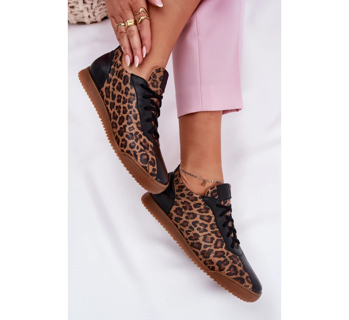 Dámské Kožené Sportovní Boty S Leopardím Vzorem Laura 2935 Hnědé