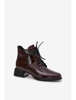 Kožené lakované dámské kotníkové boty na klínu Artiker 57C1119 bordó