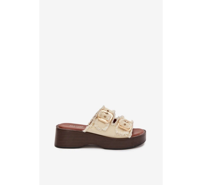 Dámské pantofle na platformě se zlatými sponami světle béžové Renelisse