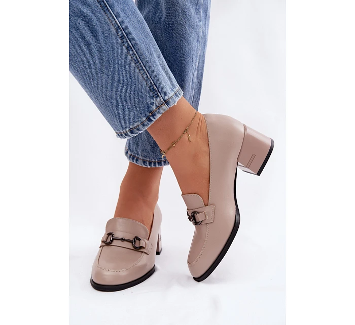 Kožené dámské polobotky na podpatku Vinceza 18116 Béžové