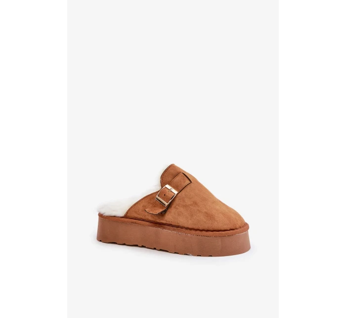 Dámské Pantofle Na Silné Podešvi S Kožešinou A Přezkou Camel Linneola Dámské Pantofle Na Silné Podešvi S Kožešinou A Přezkou Camel Linneola