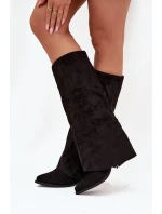 Wsuwane dámské kovbojky na sloupku s třásněmi Zalia – černé Wsuwane dámské kovbojky na sloupku s třásněmi Zalia – černé