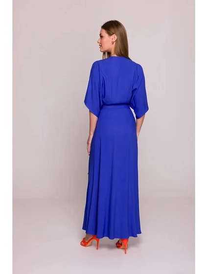 Viskózové maxi šaty se zavinovacím vzorem model 22286851 modré - STYLOVE Viskózové maxi šaty se zavinovacím vzorem model 22286851 modré - STYLOVE