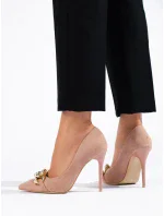 Módní růžové dámské  lodičky na jehlovém podpatku