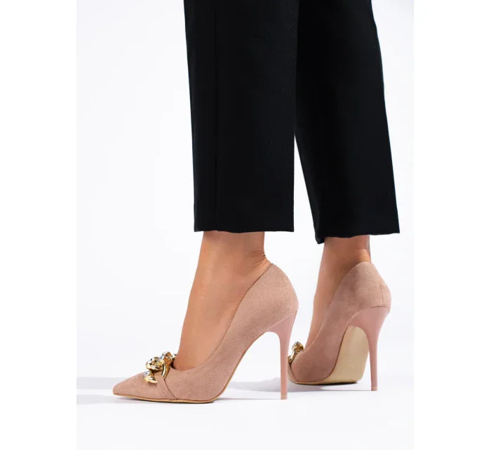 Módní růžové dámské  lodičky na jehlovém podpatku