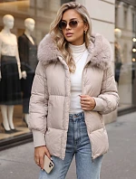 Dámská zimní prošívaná bunda s kapucí, světle béžová, FashionStreet TY6001