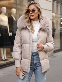 Dámská zimní prošívaná bunda s kapucí, světle béžová, FashionStreet TY6001