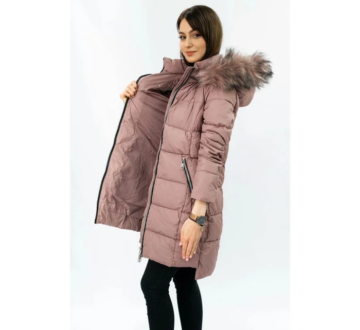 PIKOWANA DAMSKA KURTKA ZIMOWA Z KAPTUREM RÓŻ model 21242060 - Libland