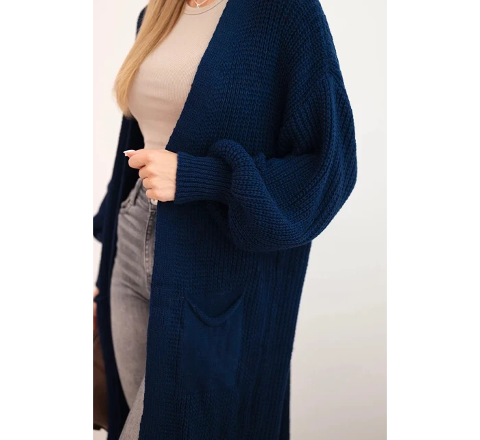 Dlouhý kardigan svetr světle model 21345047 modrý - K-Fashion