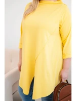 Dámská bavlněná blůza Plus Size asymetrická s ohrnutým rukávem žlutá