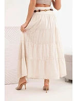 Dámská maxi bavlněná sukně s ažurovým model 22048741 a elastickým pasem béžová - K-Fashion