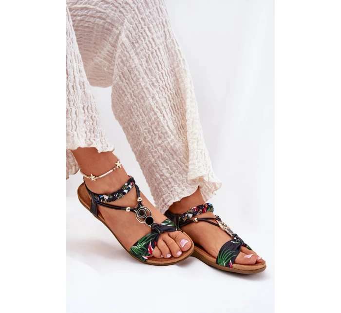 Dámské Ploché Sandály S Páskem A Dekorací Černé model 21693414 - Artiker