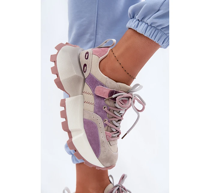 Kožené semišové dámské tenisky model 22095128 fialové - Goe