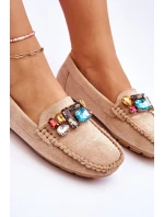 Dámské semišové mokasíny s krystaly Béžove Lucille Dámské semišové mokasíny s krystaly Béžove Lucille