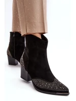 Dámské zdobené kovbojské boty na vysokém podpatku černá Eleduana