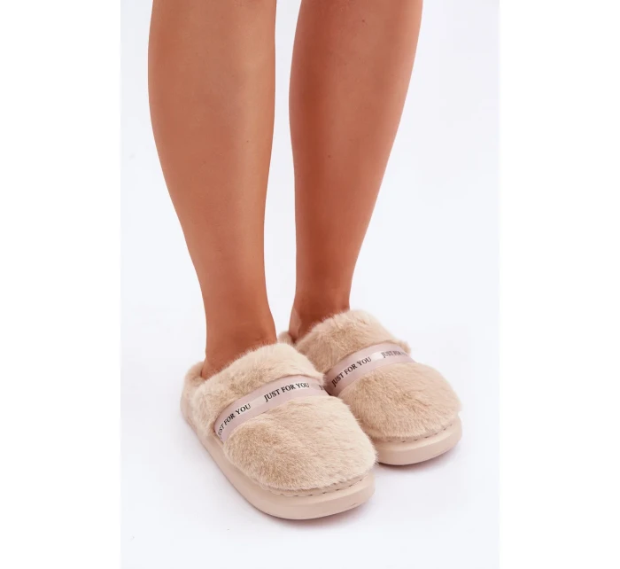 Futrzane Pantofle s Ozdobným Páskem Béžové Savalithea Futrzane Pantofle s Ozdobným Páskem Béžové Savalithea