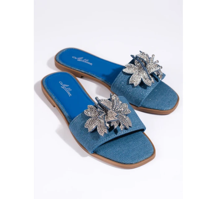 Exkluzívní modré dámské nazouváky bez podpatku Exkluzívní modré dámské nazouváky bez podpatku