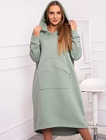 Zateplené šaty s kapucí tmavě mátové