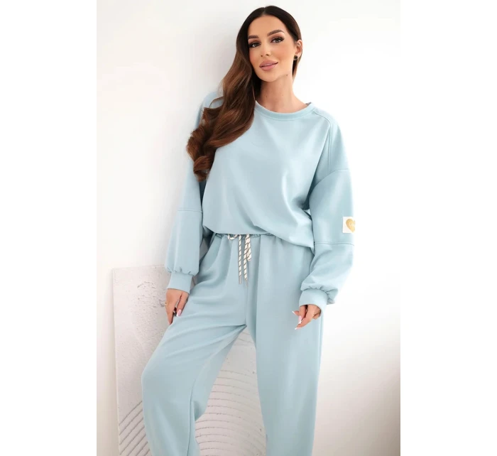 Dámský máslový komplet s volnou mikinou a kalhotami s nápisem LOVE tmavě mentolová