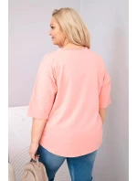 Dámská bavlněná oversize halenka Plus Size s výstřihem do V meruňková