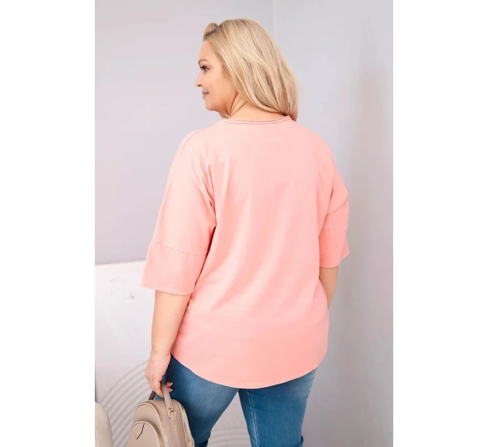 Dámská bavlněná oversize halenka Plus Size s výstřihem do V meruňková