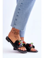 Pantofle s ozdobnými korálky S.Barski KV-2775-47 Černé