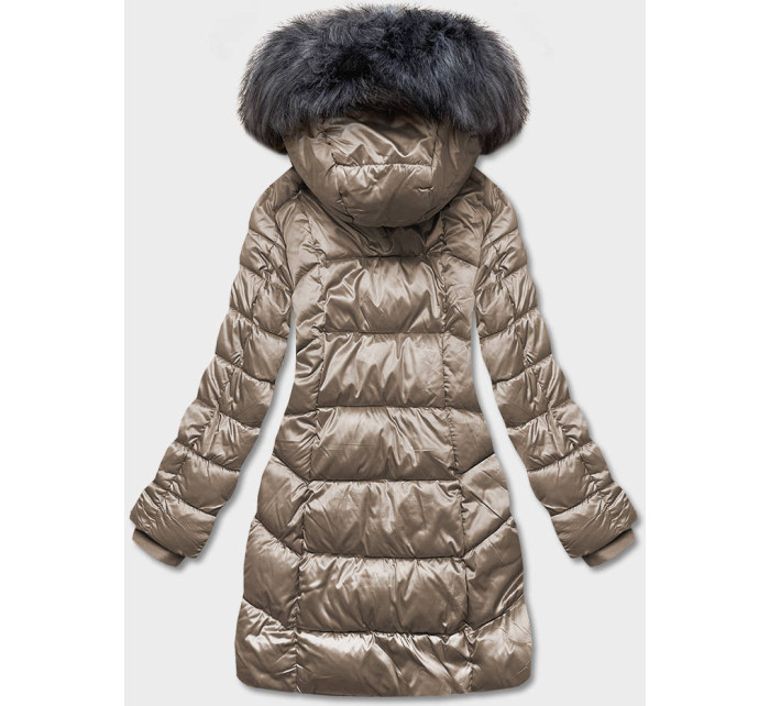 Béžová dámská metalická zimní bunda (B8072-12)