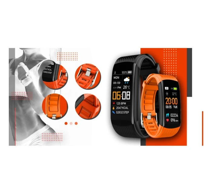 GIEWONT Smartwatch černé a oranžové 2 pruhy GW200-9 GIEWONT Smartwatch černé a oranžové 2 pruhy GW200-9