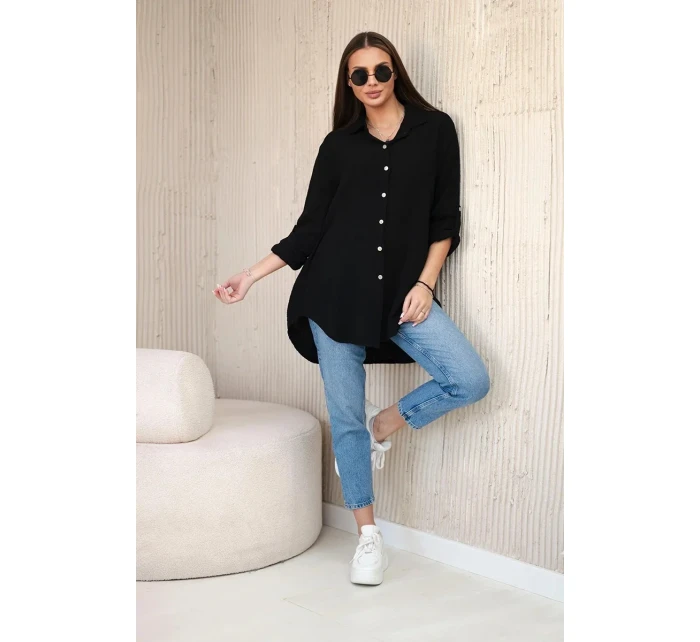 Bavlněná mušelínová košile oversize černý