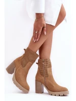 Dámské kůží síťované boty na podpatku Camel Lewski 3386 Dámské kůží síťované boty na podpatku Camel Lewski 3386