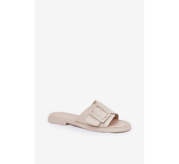 Kožené Dámské Pantofle S Přezkou D&A Béžové SJ2302-01