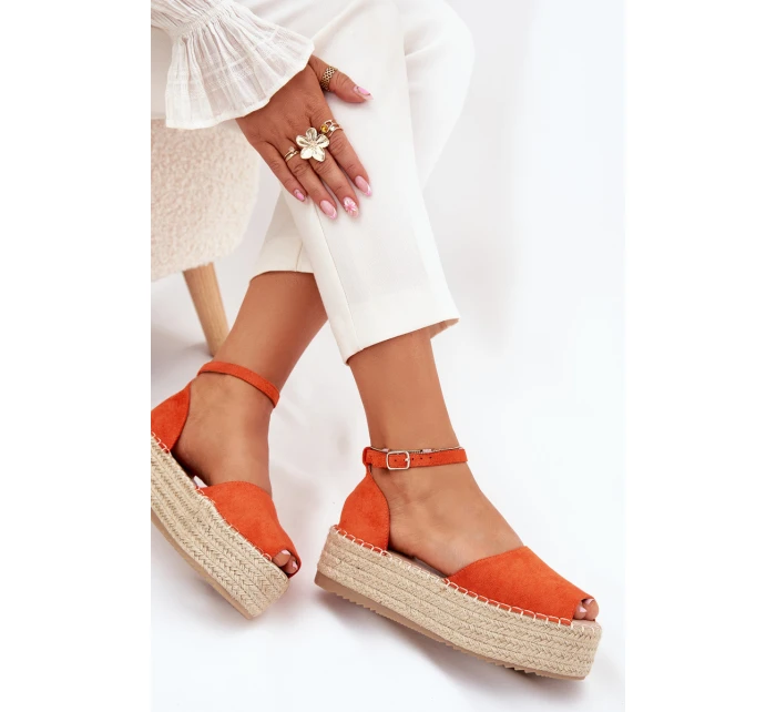 Dámské espadrilky na platformě s pletením oranžové Selise