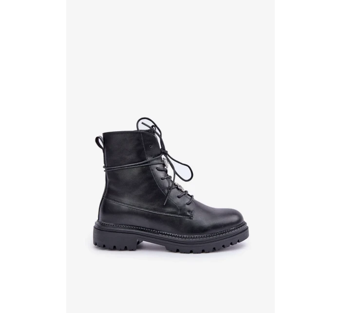 Zateplené Kotníkové Boty S Ozdobnými Špendlíky Na Šněrování Černé Irivina Zateplené Kotníkové Boty S Ozdobnými Špendlíky Na Šněrování Černé Irivina