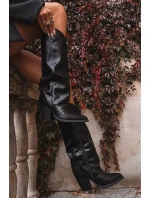 Dámské zateplené kovbojské kozačky na sloupkovém podpatku Mavine – černé Dámské zateplené kovbojské kozačky na sloupkovém podpatku Mavine – černé