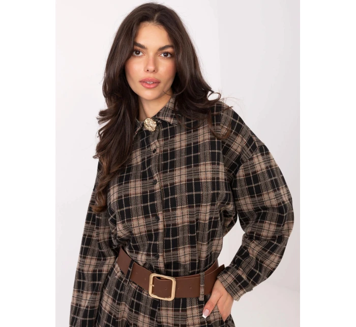 Tmavě béžová dámská flanelová károvaná košile (21638) Tmavě béžová dámská flanelová károvaná košile (21638)