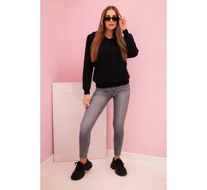 Dámská bavlněná mikina s kapucí a kapsami černá