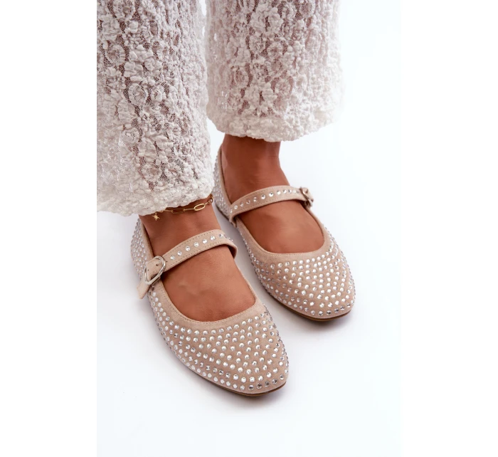 Eko Zamszové Baletky Ozdobené Béžové model 21666791 - Boto Eko Zamszové Baletky Ozdobené Béžové model 21666791 - Boto