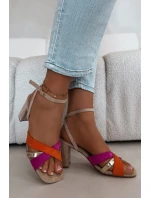 Dámské sandály na podpatku s pásky Eko semiš Béžové model 21937467 - Boto