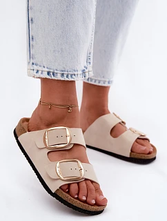 Dámské pantofle s korkovou podrážkou a přezkami Lee Cooper LCW-26-35-4454L Béžové