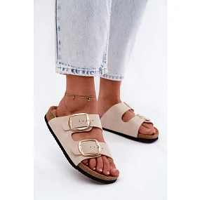 Dámské pantofle s podrážkou a přezkami Béžové model 22123002 - Lee Cooper Dámské pantofle s podrážkou a přezkami Béžové model 22123002 - Lee Cooper