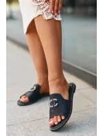 Elegantní dámské lesklé pantofle s ozdobou S.Barski Černá Elegantní dámské lesklé pantofle s ozdobou S.Barski Černá