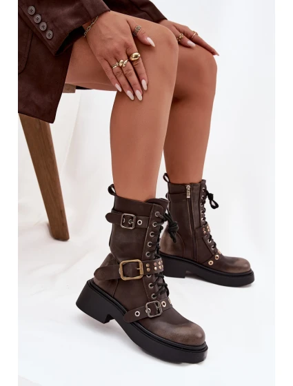 Dámské zateplené workery s přezkami Marisse – hnědé Dámské zateplené workery s přezkami Marisse – hnědé