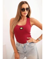 Dámská pruhovaná tílko s ozdobnou nášivkou bordová