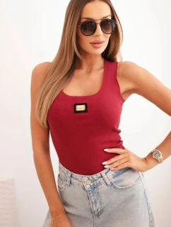 Dámská pruhovaná tílko s ozdobnou nášivkou bordová