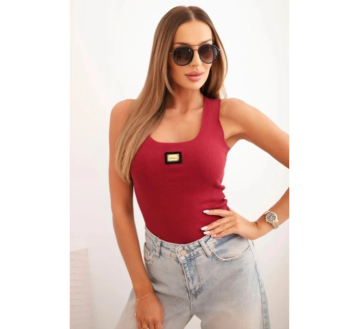 Dámská pruhovaná tílko s ozdobnou nášivkou bordová