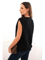 Dámský viskózový svetr bez rukávů s kapsami a výstřihem do V černý Dámský viskózový svetr bez rukávů s kapsami a výstřihem do V černý