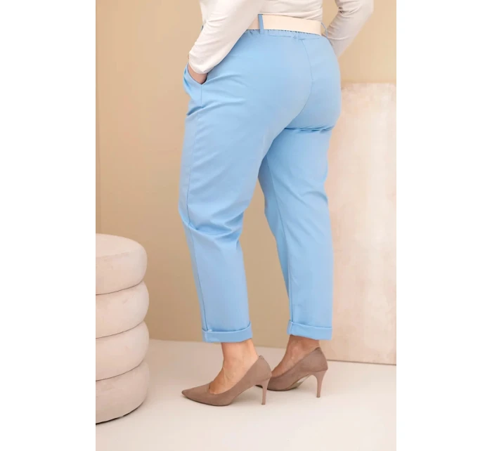Dámské bavlněné kalhoty Plus Size s páskem modré
