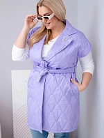 Dámská vesta Plus Size prošívaná s páskem a límcem světle fialová